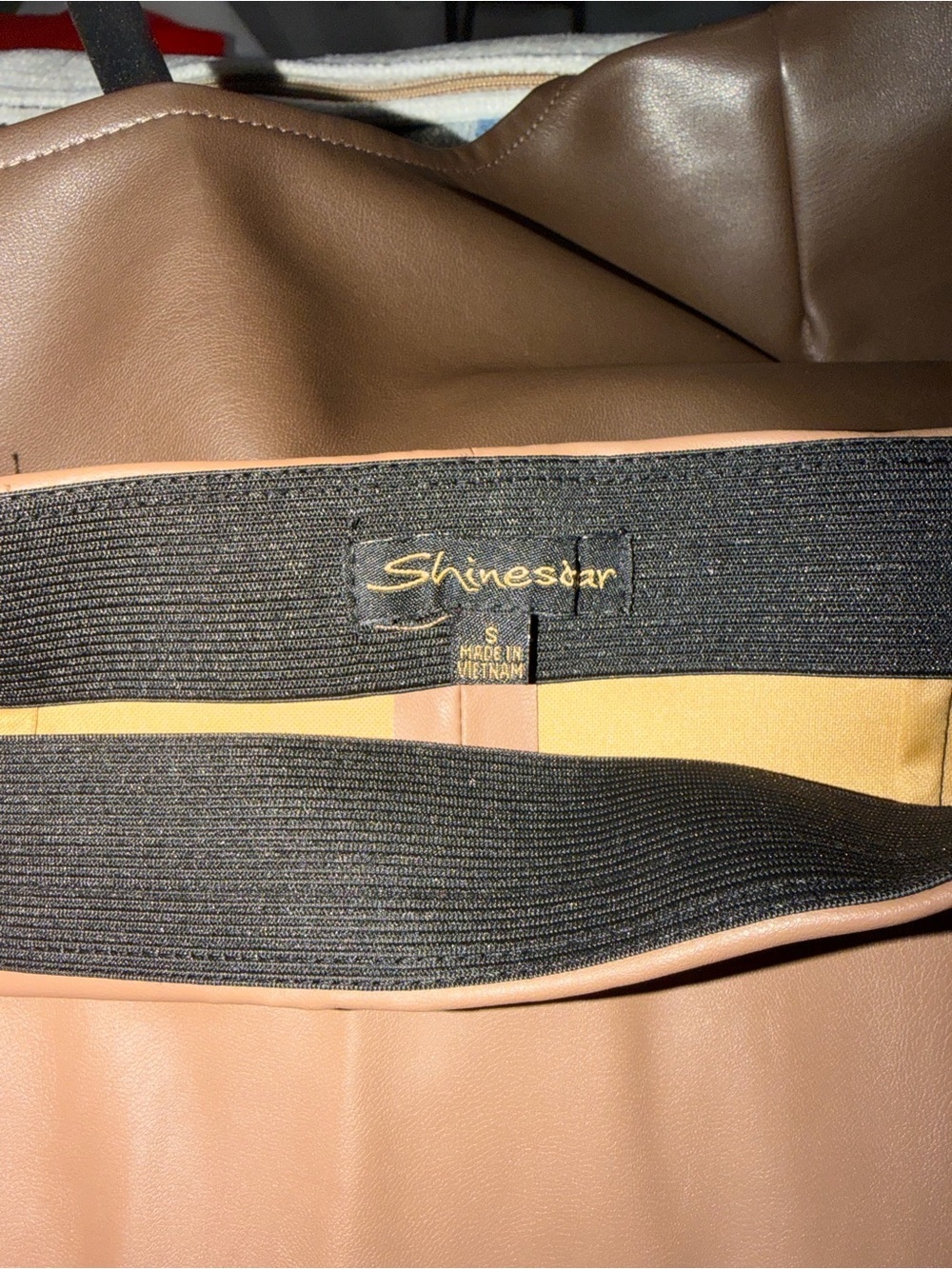 Shinestar Faux Leather Mini Skirt in Camel Brown - Picture 3 of 3